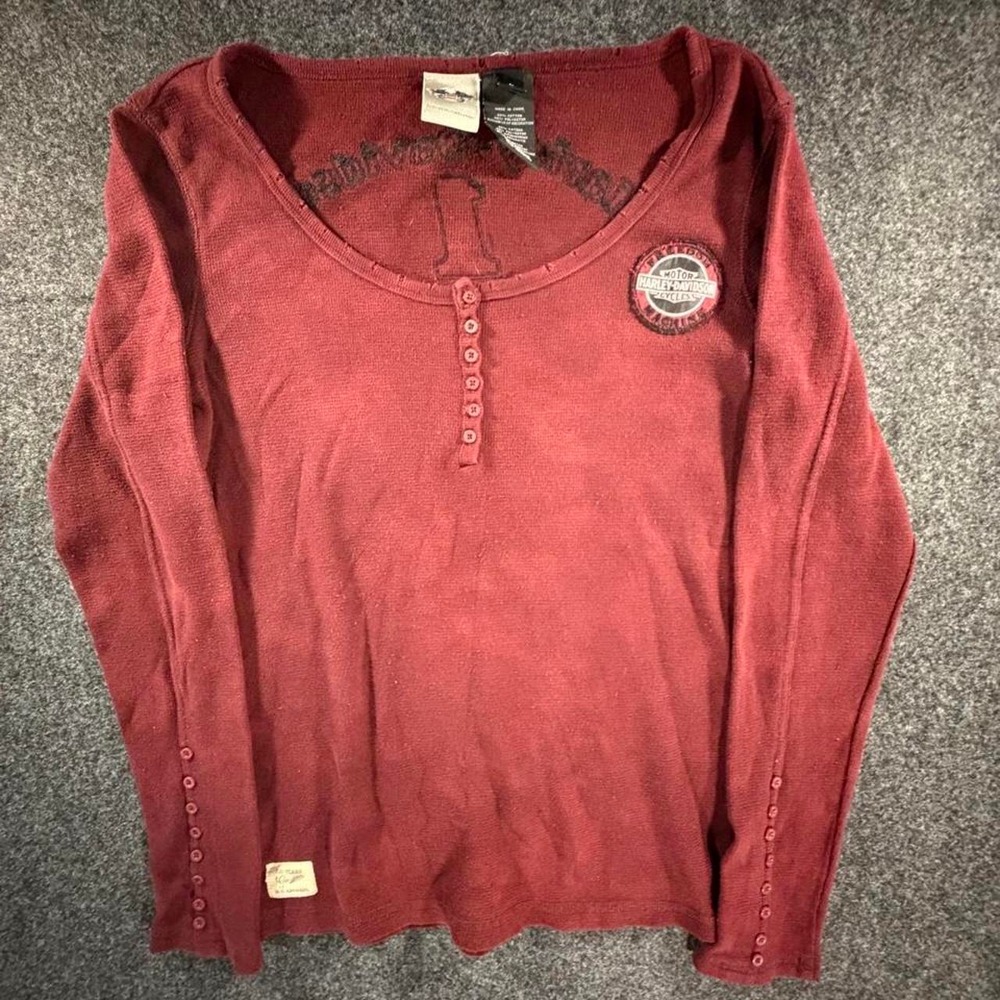 Harley-Davidson 100 Years Genuine H-D Maroon Henley Long Sleeve Shirt Mens L